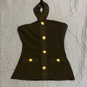 Zara Black Halter Top with Gold Buttons